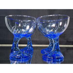 Set of 4 Vintage Italian Cobalt Blue Dessert Bowls | Sculptural Glass | 1980s